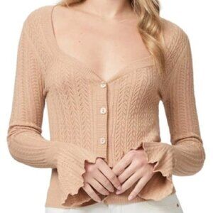 Paige Cotton Blend Alvida Pointelle Cardigan - XS - Camel/tan
